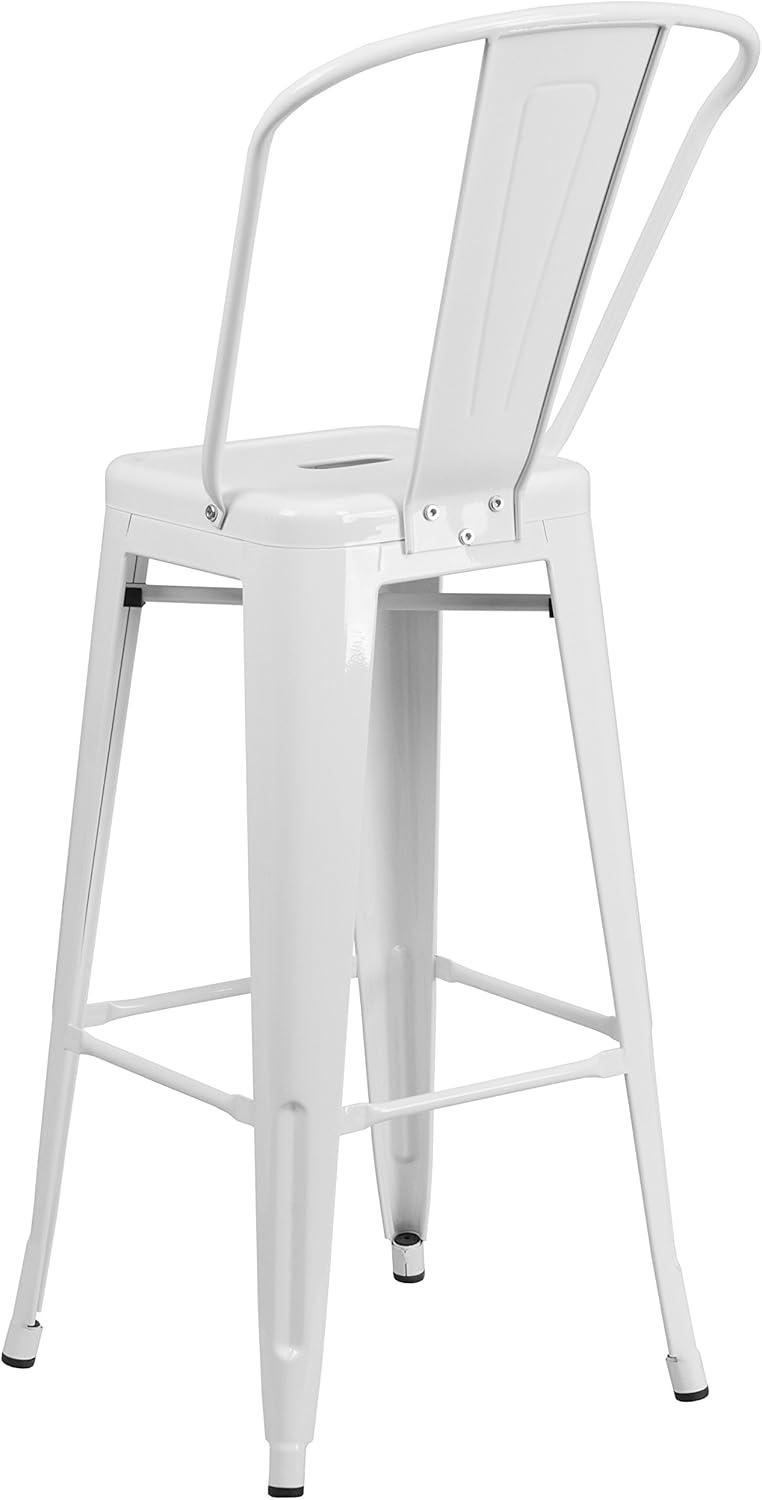 Merrick Lane White 30" High Metal Bar Height Stool with Removable Back for Indoor-Outdoor Use