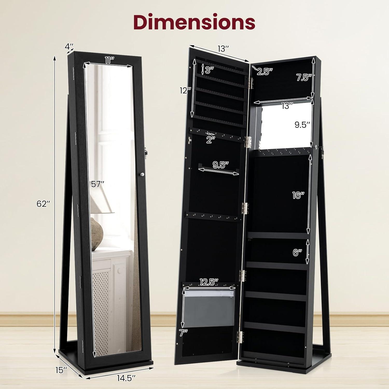 NIERBO Lockable Jewelry Organizer Mirror - Stylish Storage Solution For Women