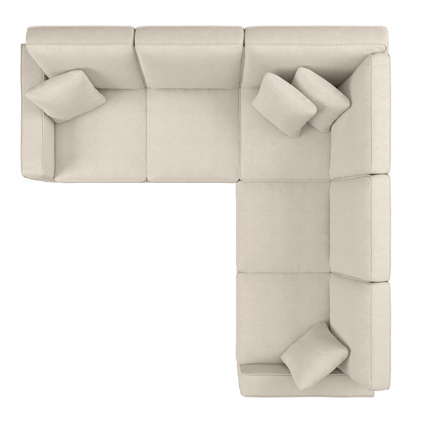 Stockton 87W L Shaped Sectional Couch in Cream Herringbone Fabric