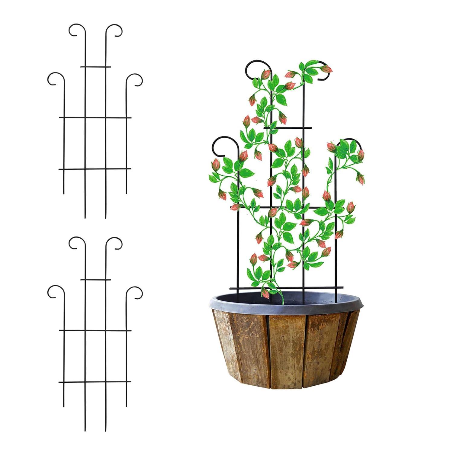 2 Pack Black Coated Wave Pot Trellis Panel 31'' Plant Stakes for Climbing Plants Outdoor Roses Vines Flower Vegetable Supports