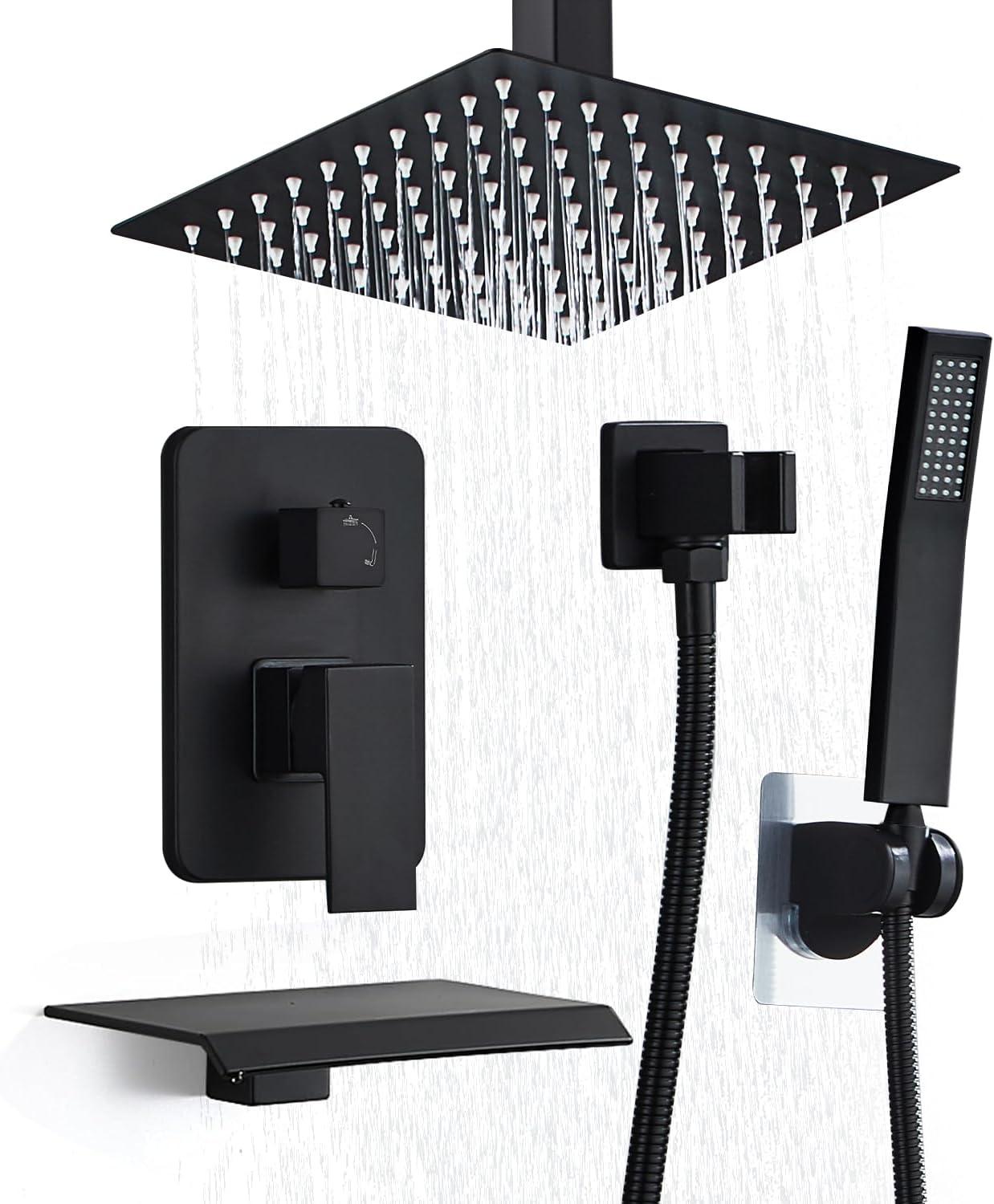 Matte Black 8-Inch Rainfall Shower System with Handheld Spray