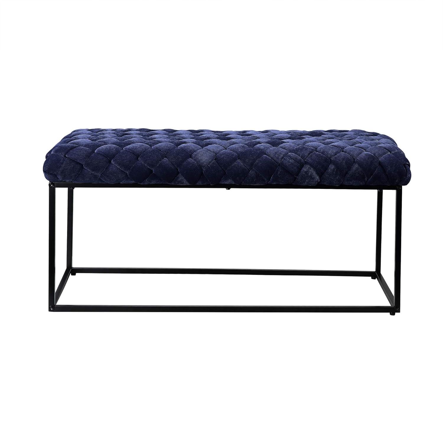 Loft Lyfe Lilah Black Velvet Bench - Upholstered, Hand Woven, Foam Filled