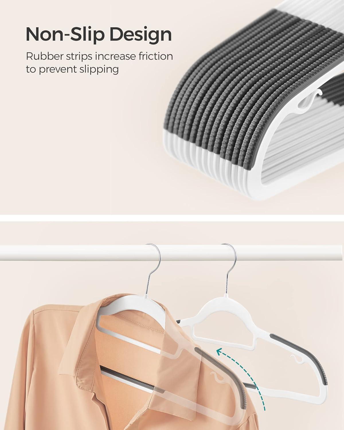 50PK Coat Hangers Non Slip - Space Saving Plastic Clothes Hangers, Slim Pant Hangers, U-Slide, Heavy Duty, 360°Swivel Hook, White