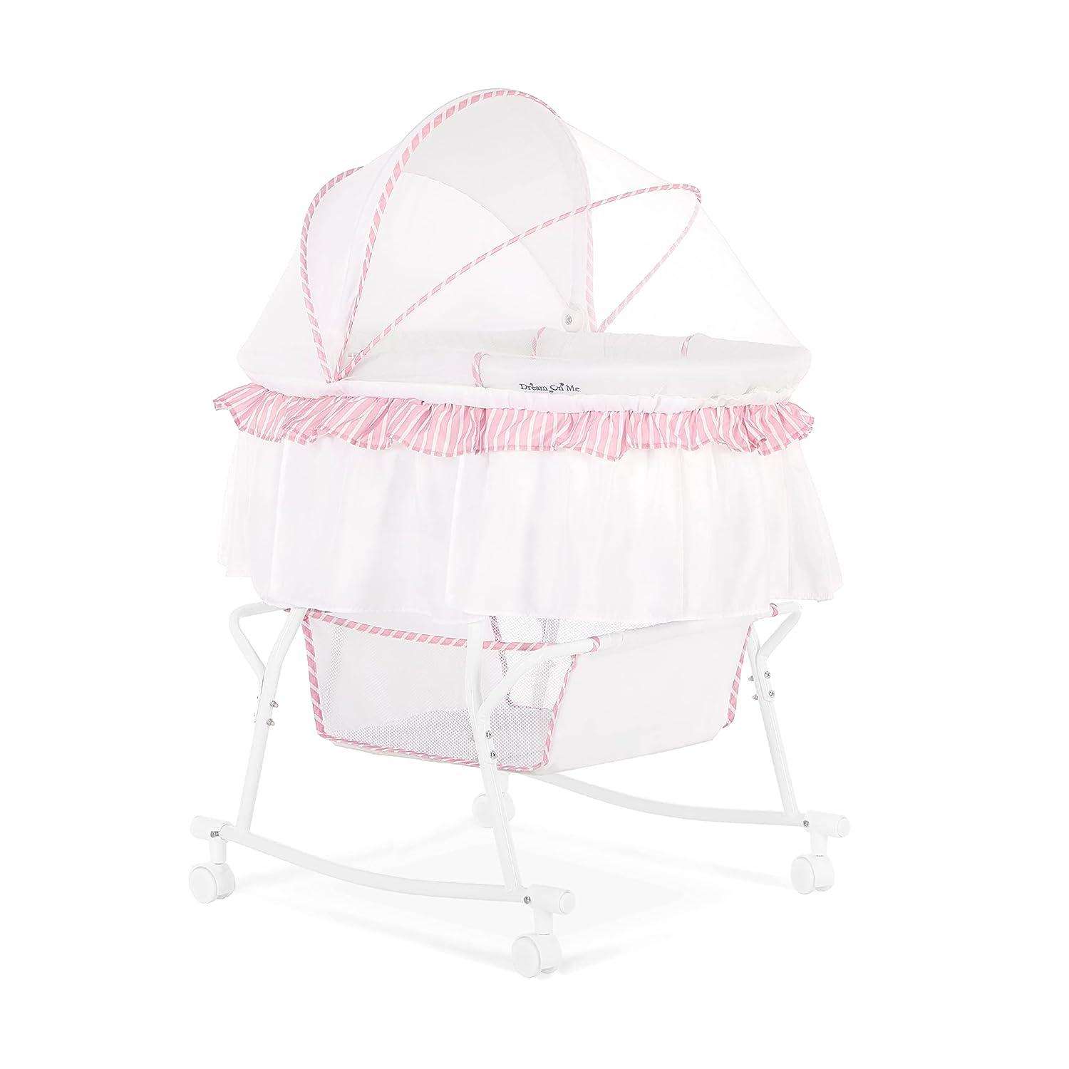 Dream On Me JPMA Certified Lacy Portable 2-in-1 Bassinet & Cradle, Pink/White