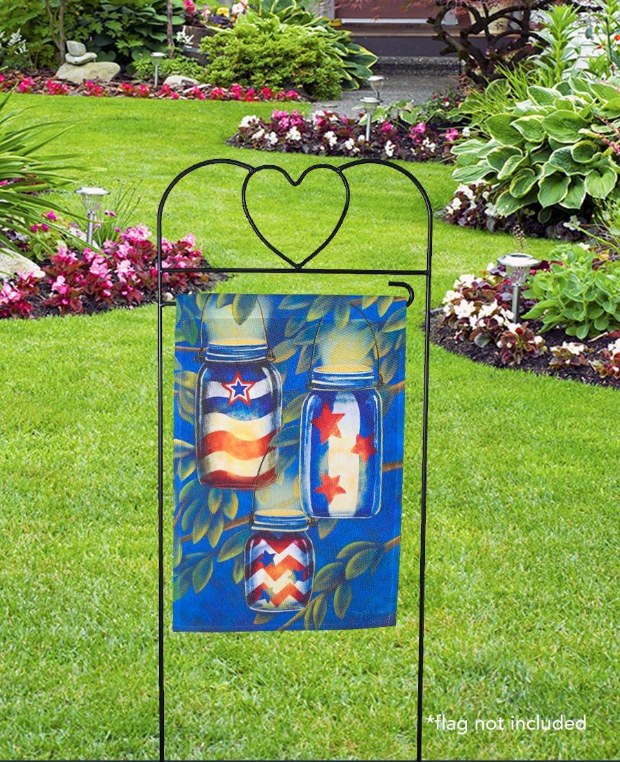 Black Powder Coated Wrought Iron Heart Garden Flag Arbor