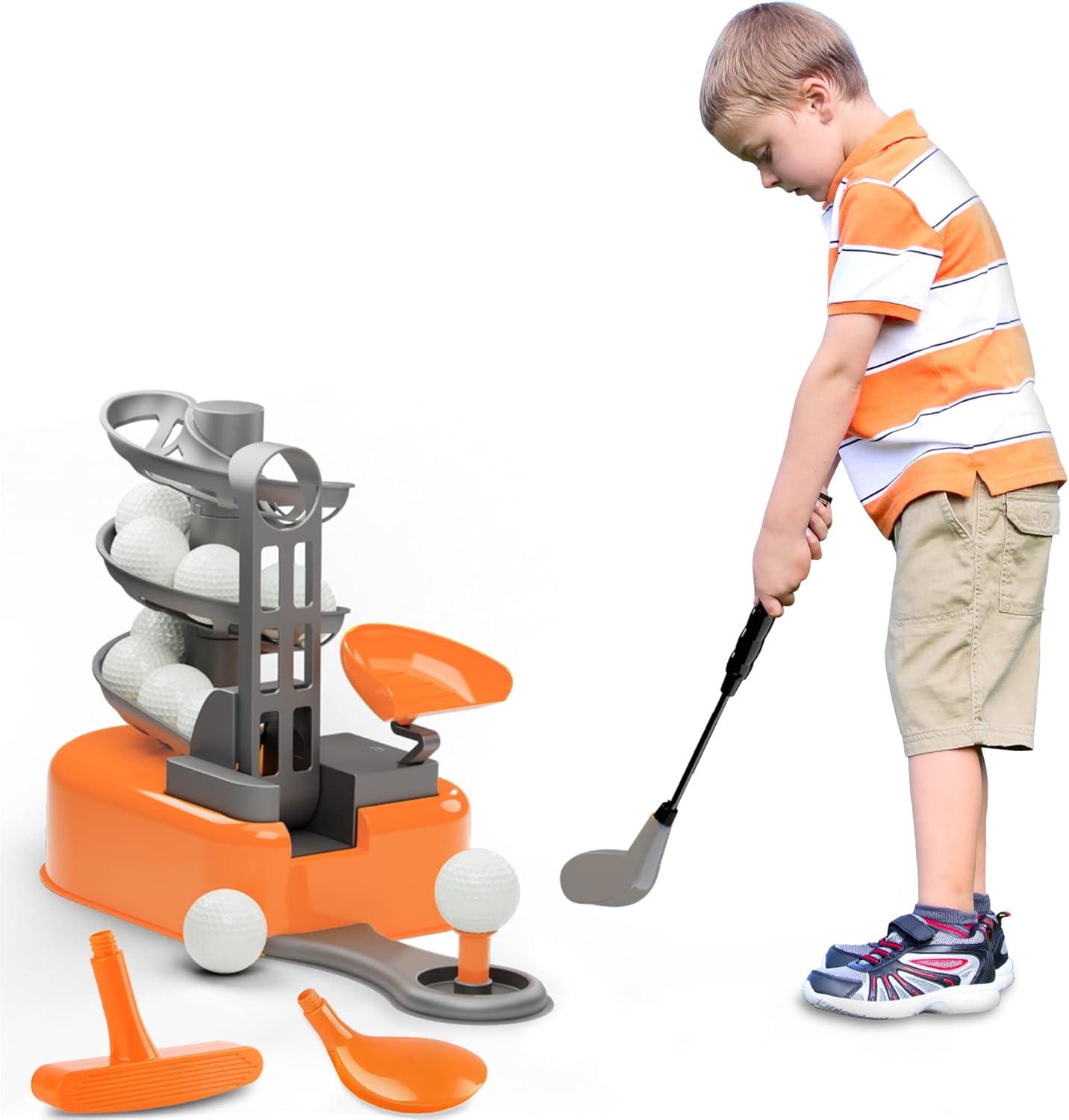 iPlay, iLearn Kids Golf Toys Set, Left & Right Golf Head, Indoor & Outdoor Golf Ball Game, Sports Gaming Clubs, Learning Active Exercise Gifts for 3-8 Year Olds, Toddler Boy Girl Child, Orange