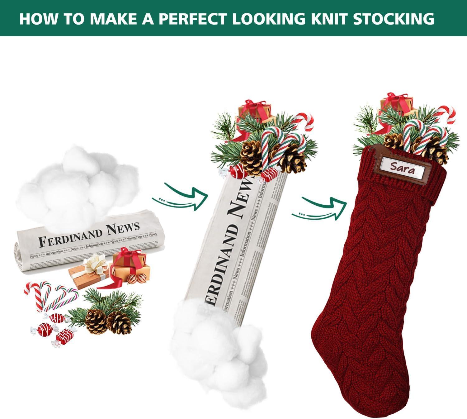 4 Pack 18" Large Knit Christmas Stockings with Name Tags