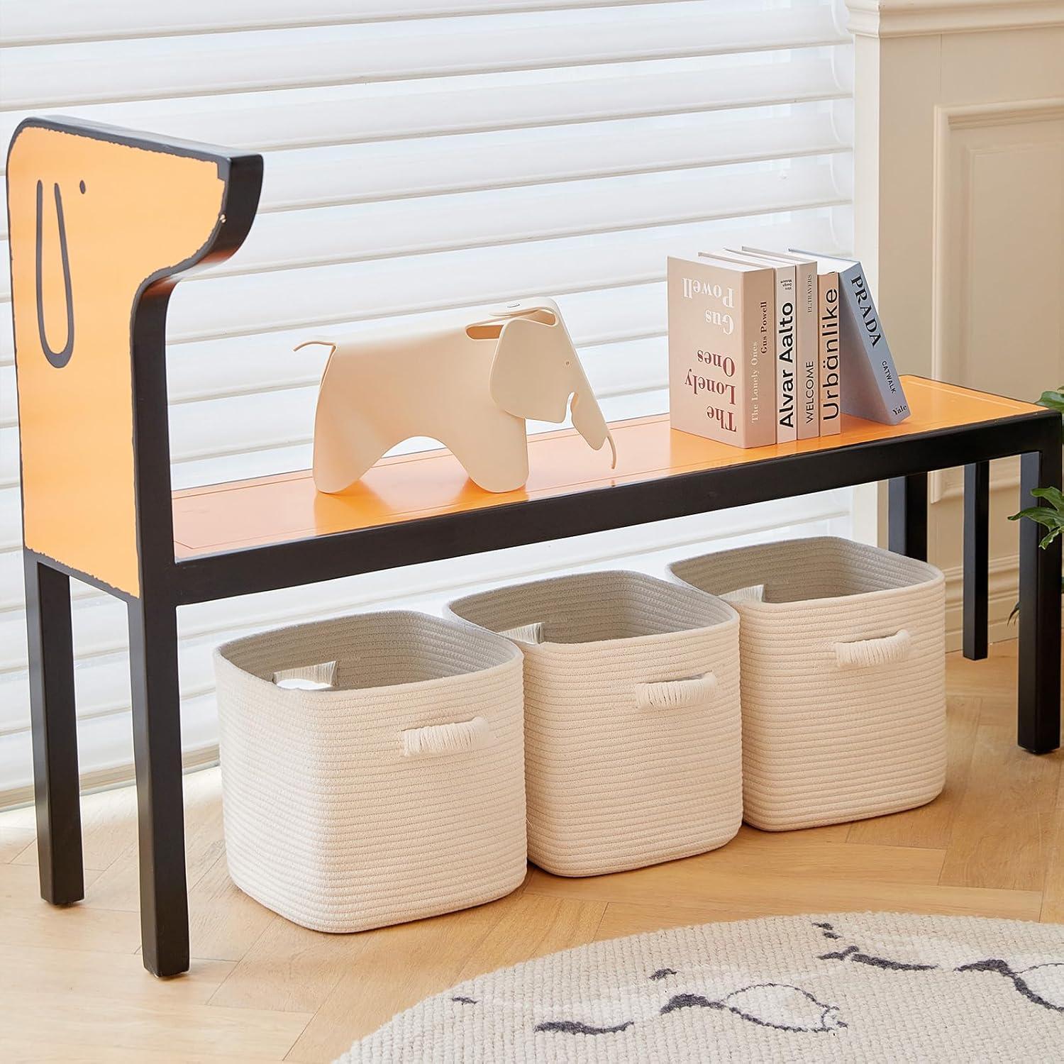 Storage Cube Baskets for Organizing - 3 Pack - 11 inch Square Baskets for Cube Storage, Closet Storage Bins - Woven Cube Storage Bins for Shelves - Cube Drawer - Ideal for Toy Storage |White