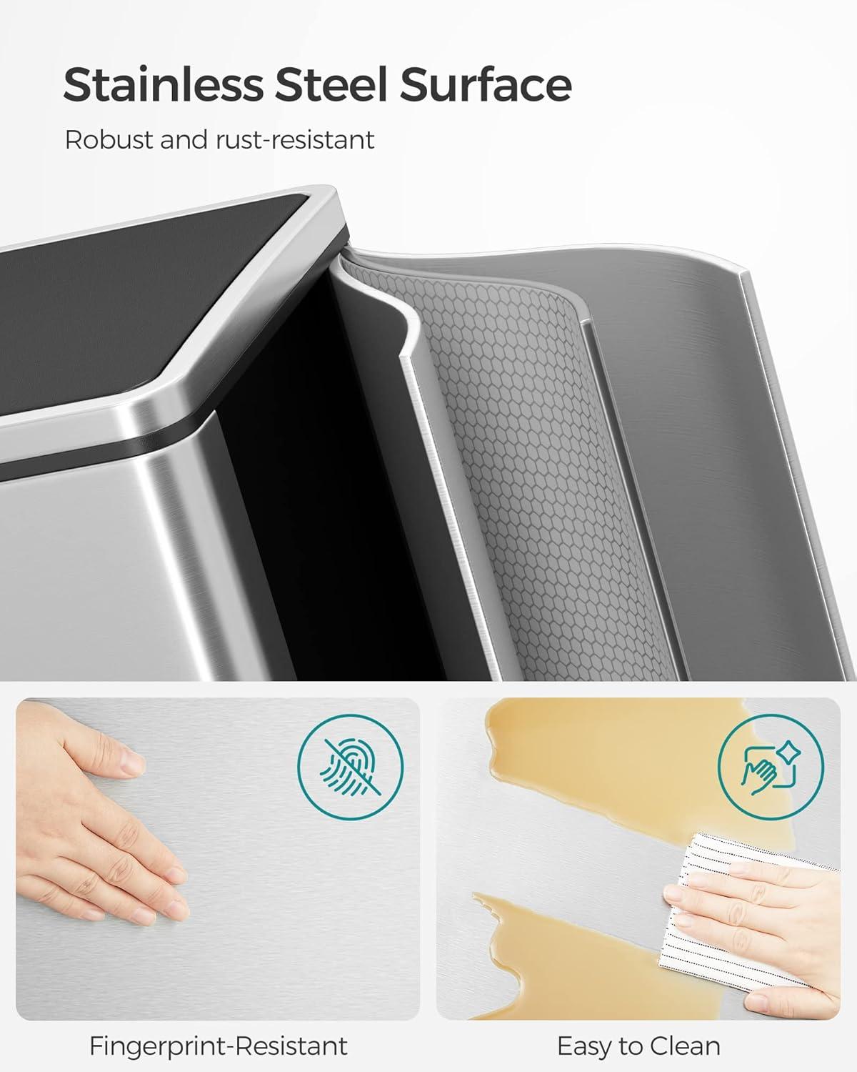 Songmics 2 x 8 Gallon Stainless Steel Multi-Compartments Trash Can with 15 trash bags