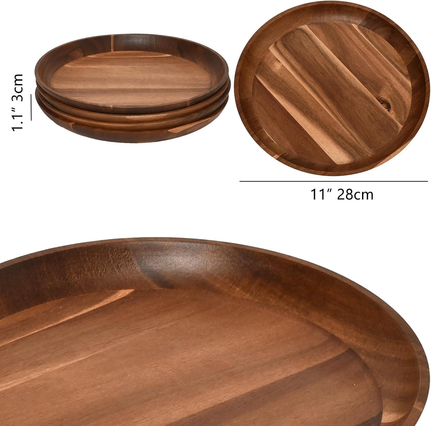 11 in Acacia Wooden Dinner Plate Set (Set of 4)