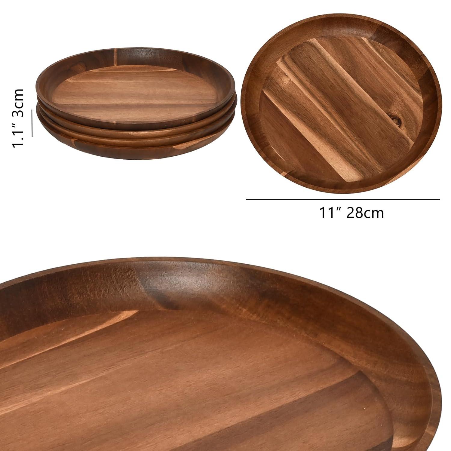 11 in Acacia Wooden Dinner Plate Set (Set of 4)