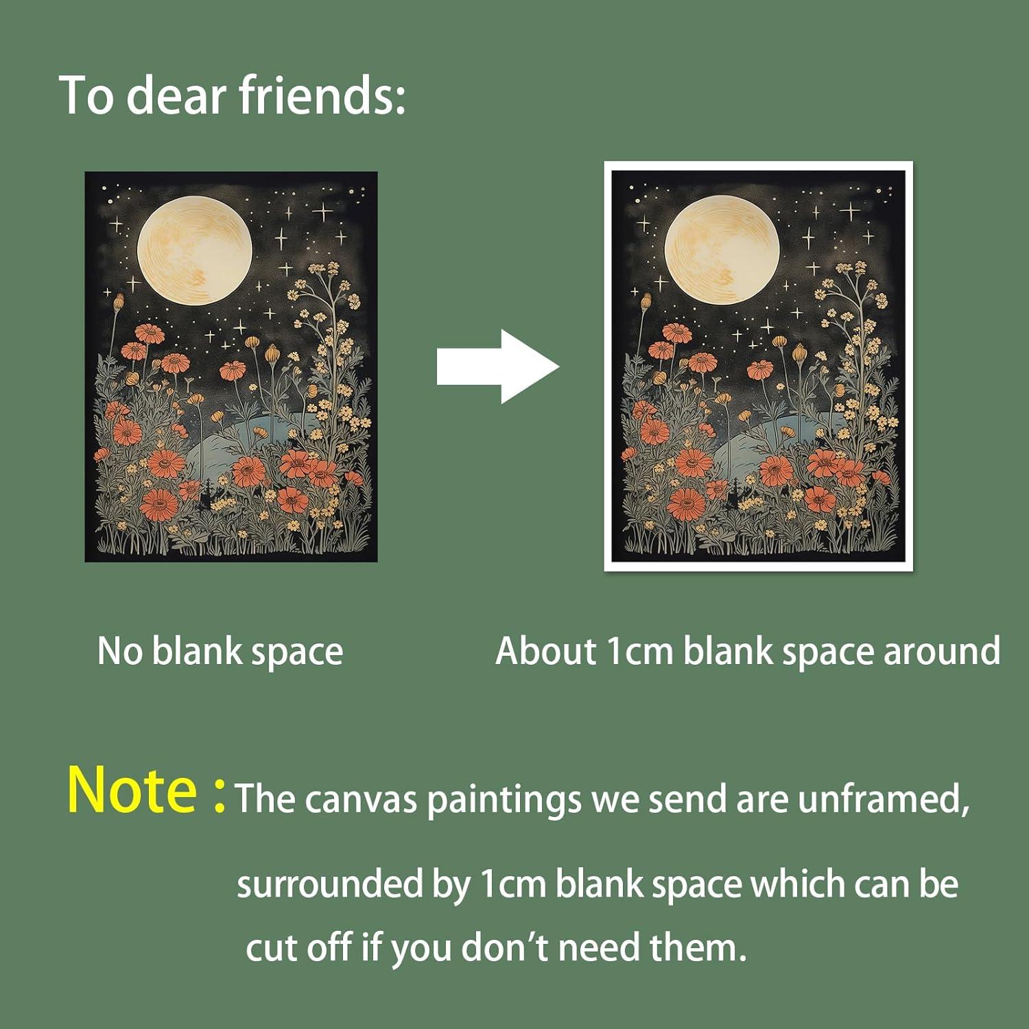 Celestial Star Canvas Wall Art，Vintage Poster，Dark Aesthetic Moon Stars and Flowers Decor, Prints Goth Room Picture Witchy Gothic Wall Decor for Living Room Bedroom 12 x 16 in Unframed