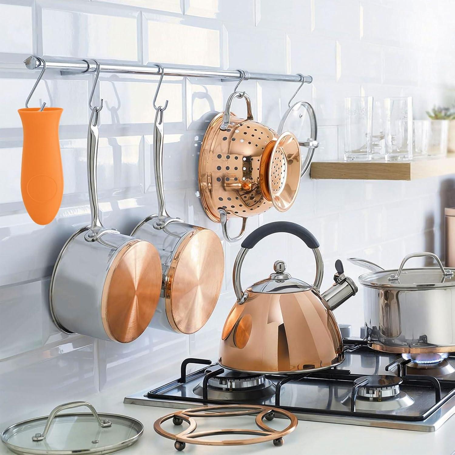 Silicone Hot Handle Holders, Cast Iron Skillet Handle Covers Silicone Pan Handle Sleeve, Orange