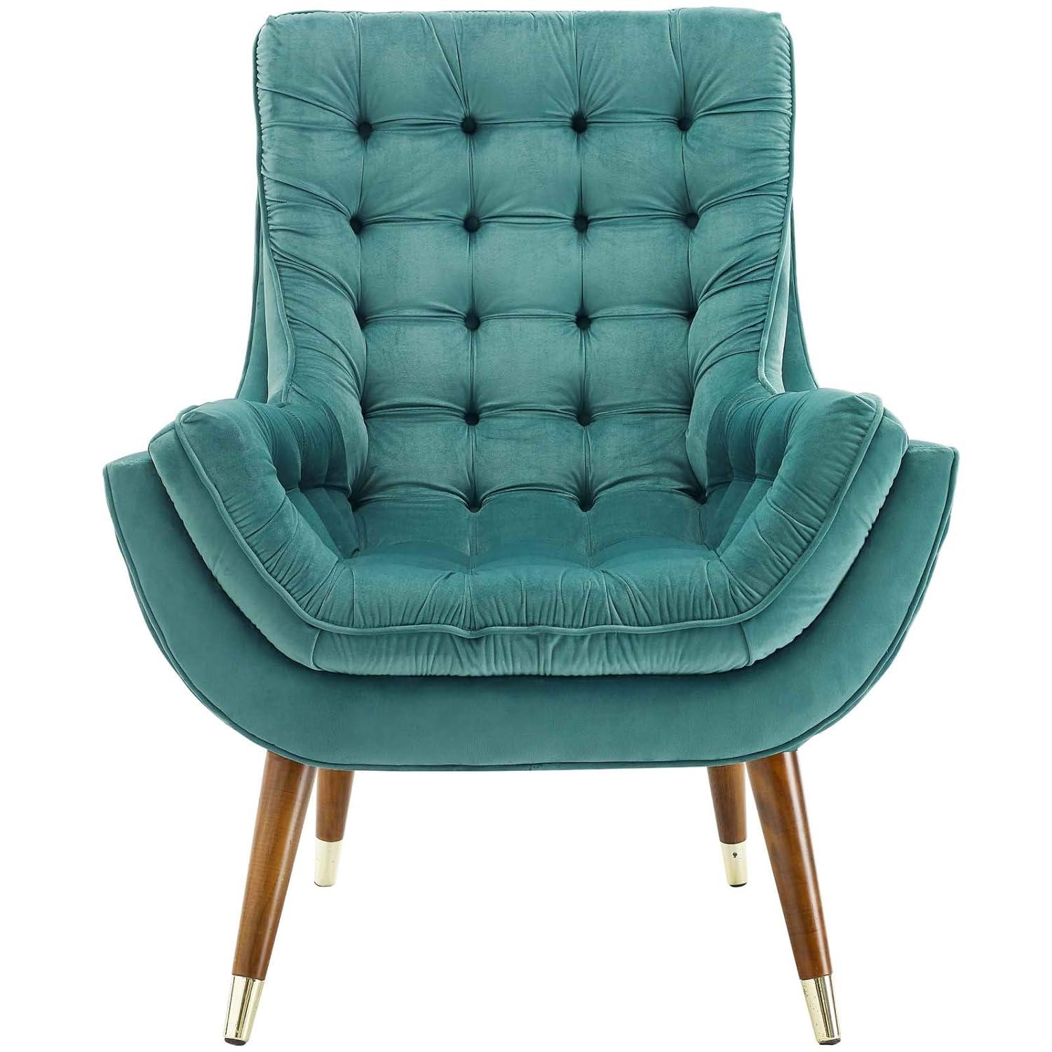 Modway Suggest Tufted Performance Velvet Lounge Chair in Teal