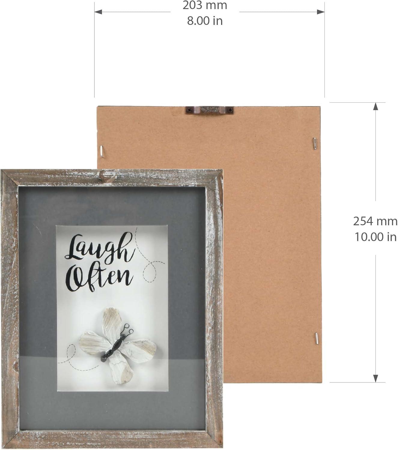 Haven Home Décor Laugh Often 8" x 10" Rustic Wall Décor, Pebble Art with Gray-Washed Frame, Natural