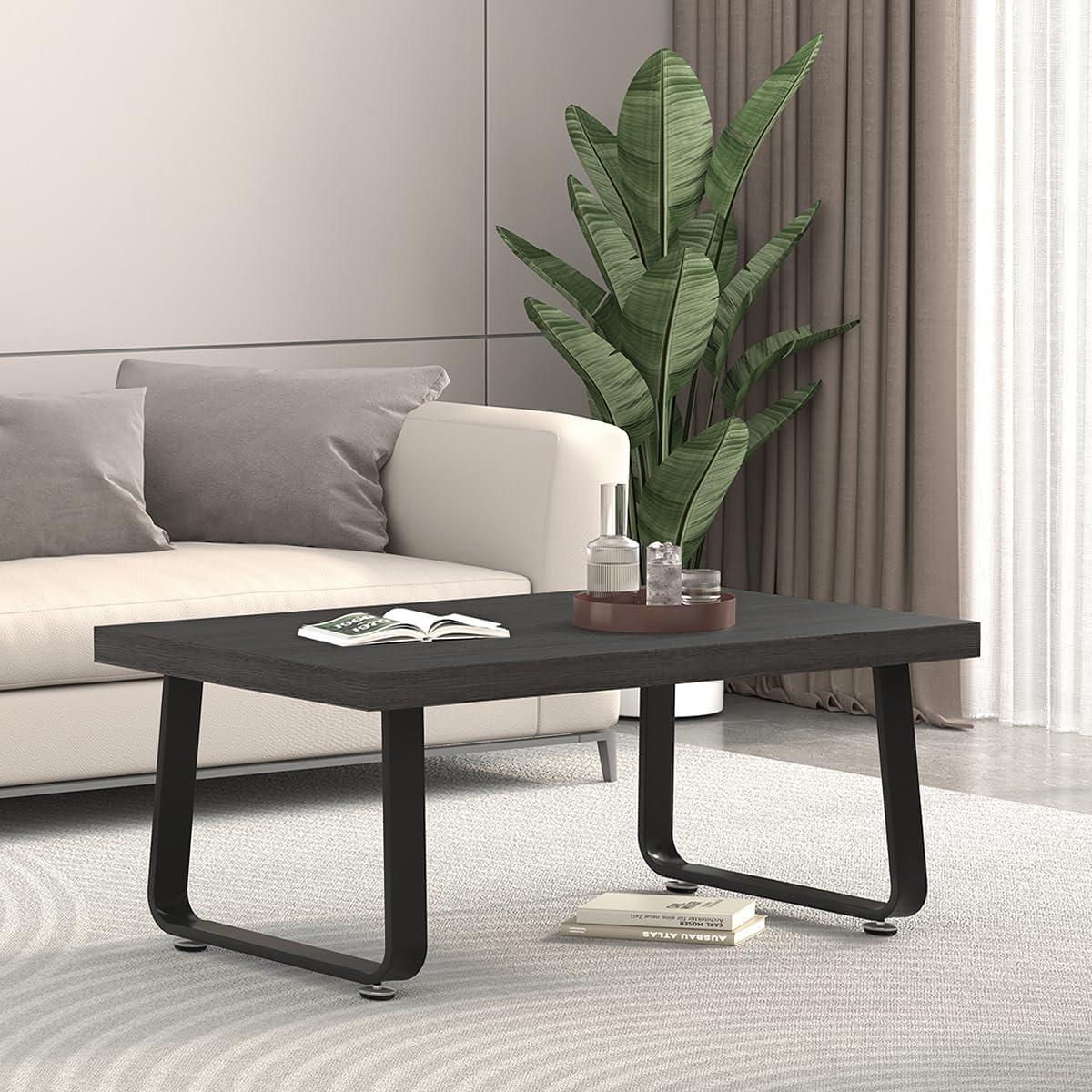 Dark Gray Oak and Metal Rectangular Coffee Table