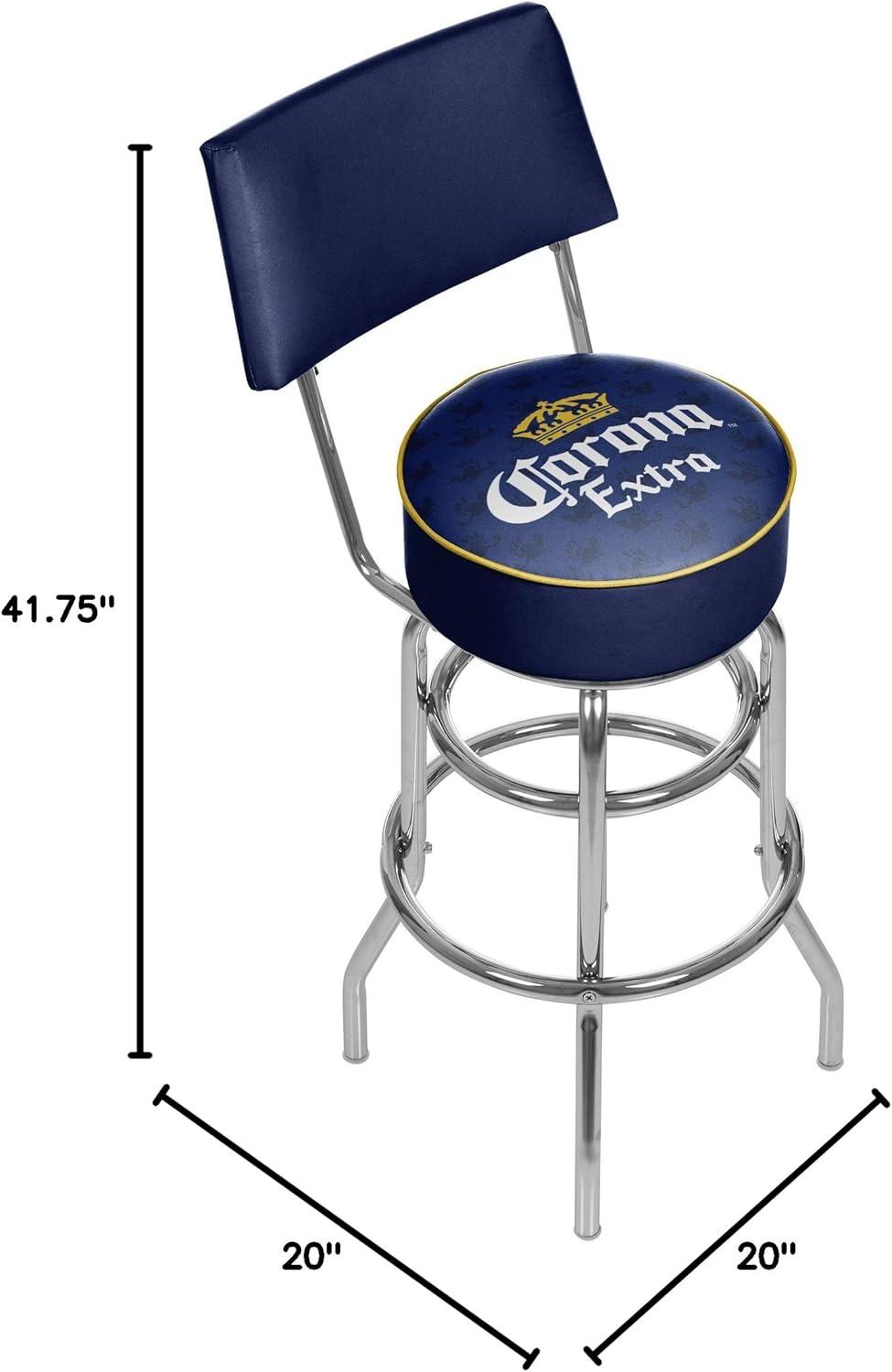 Blue and Chrome Swivel Bar Stool with Backrest