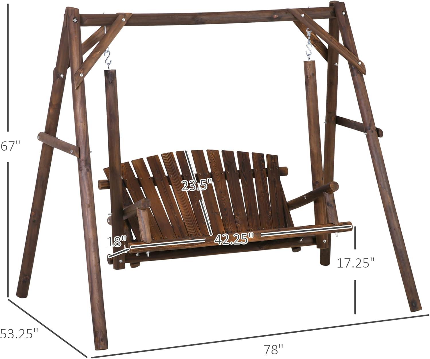 Outsunny Wooden Swing Bench, Garden Swing Chair for Patio, Yard, Porch, Carbonized