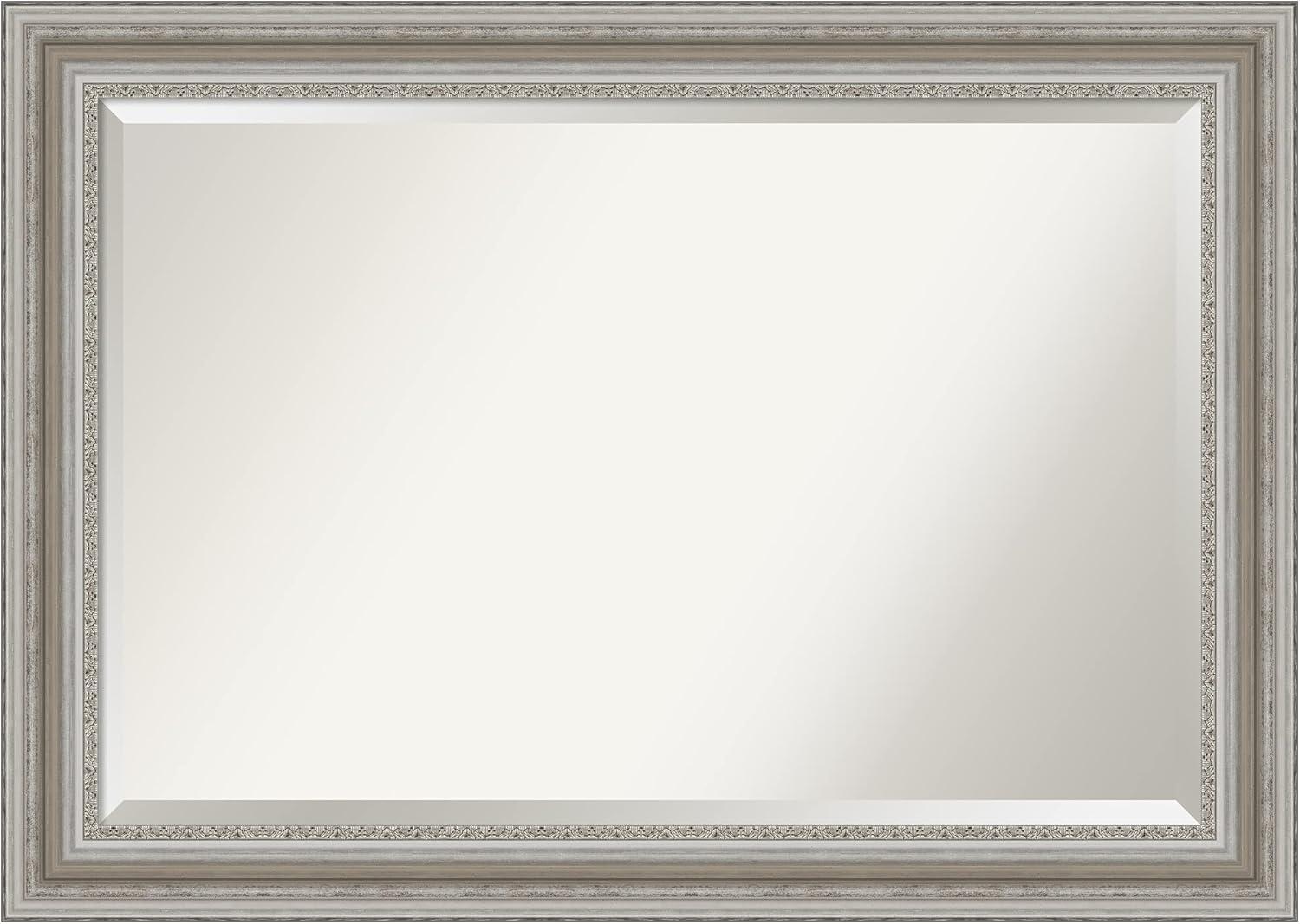 Amanti Art 42" x 30" Parlor Framed Bathroom Vanity Wall Mirror Silver: Modern Style, Beveled Glass, Wood Frame, Wall Mounted