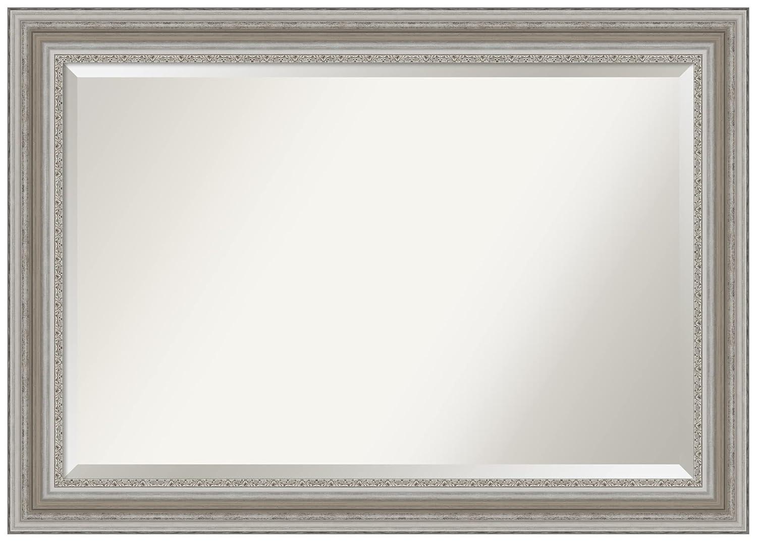 Amanti Art 42" x 30" Parlor Framed Bathroom Vanity Wall Mirror Silver: Modern Style, Beveled Glass, Wood Frame, Wall Mounted