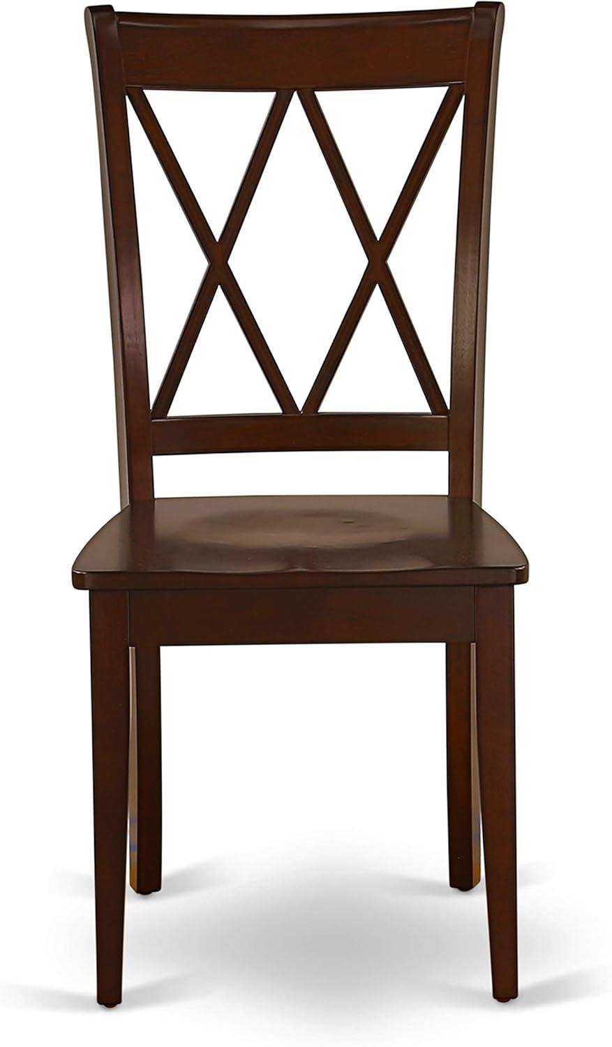 East West Furniture, Clarksville Dining Chairs - Double Cross Back Solid Wood Seat Chairs, Set of 2, Mahogany