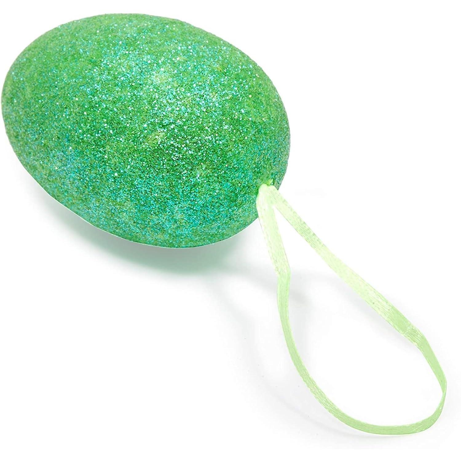 36 Pack Easter Egg Ornaments in 6 Sparkle Colors - Glitter Foam Hanging Easter Eggs for Easter Tree Decorations, Basket Filler, Home Party, DIY Crafts