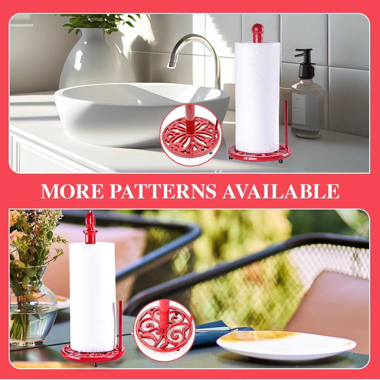 JOGREFUL Paper Towel Holder Stand, Cast Iron Kitchen Paper Towel Countertop Vintage Stand with Weighted-Base, Bathroom Organization for Family Standard Large Size Roll Paper, Mistletoe Base, Red