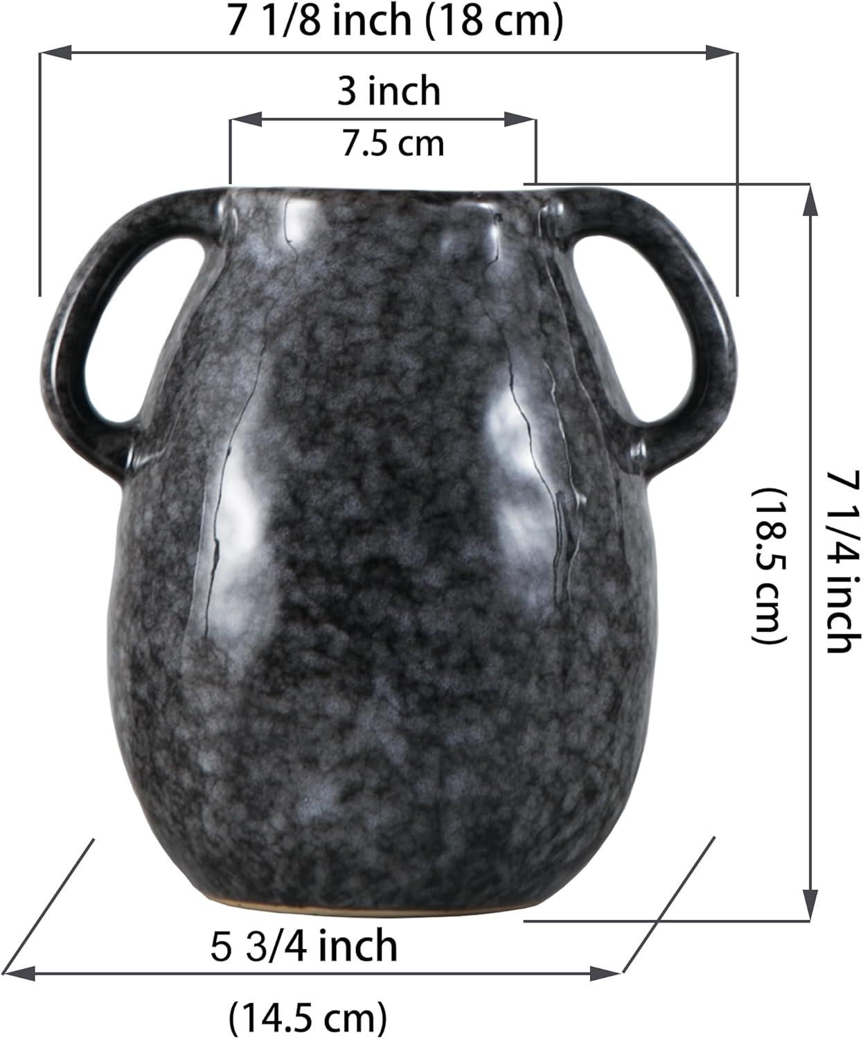 Kimdio Brown Ceramic Vase with 2 Handles, Modern Farmhouse Vase for Home Decor, Vintage Rustic Pottery Vase, Decorative Terracotta Vase, Clay Jug for Living Room Dining Table Shelf