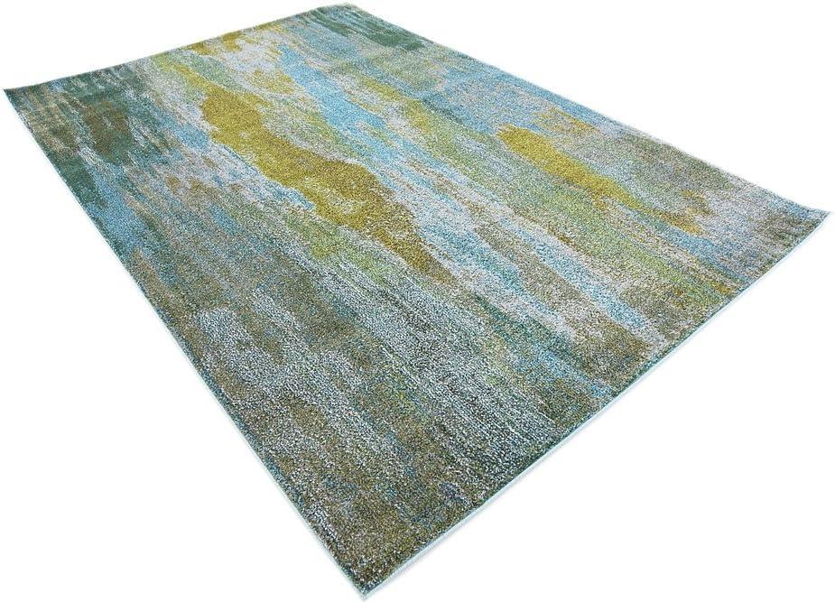 Turquoise Blue 6' x 9' Abstract Synthetic Easy-Care Area Rug