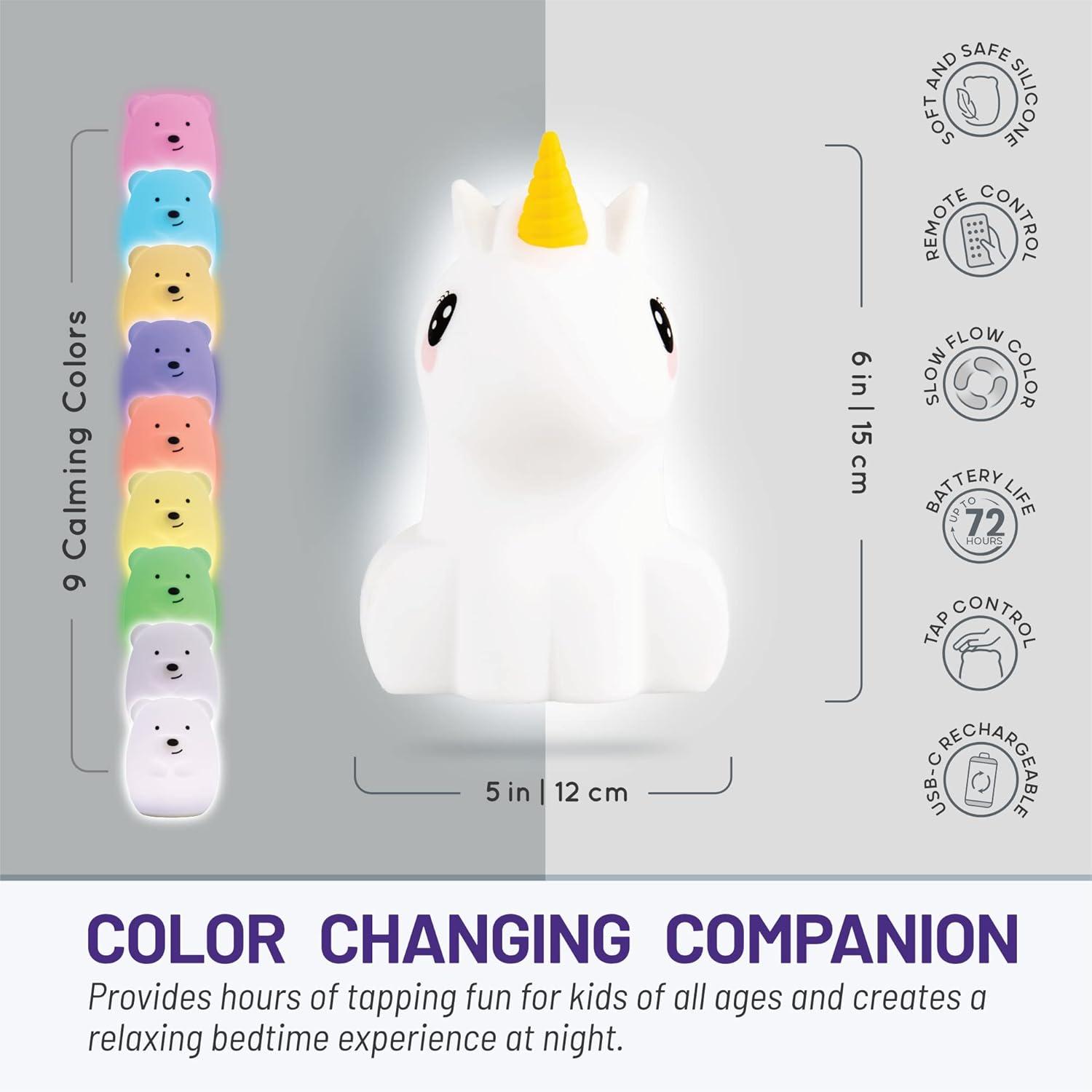 Unicorn-Shaped White Silicone LED Nightlight with Remote