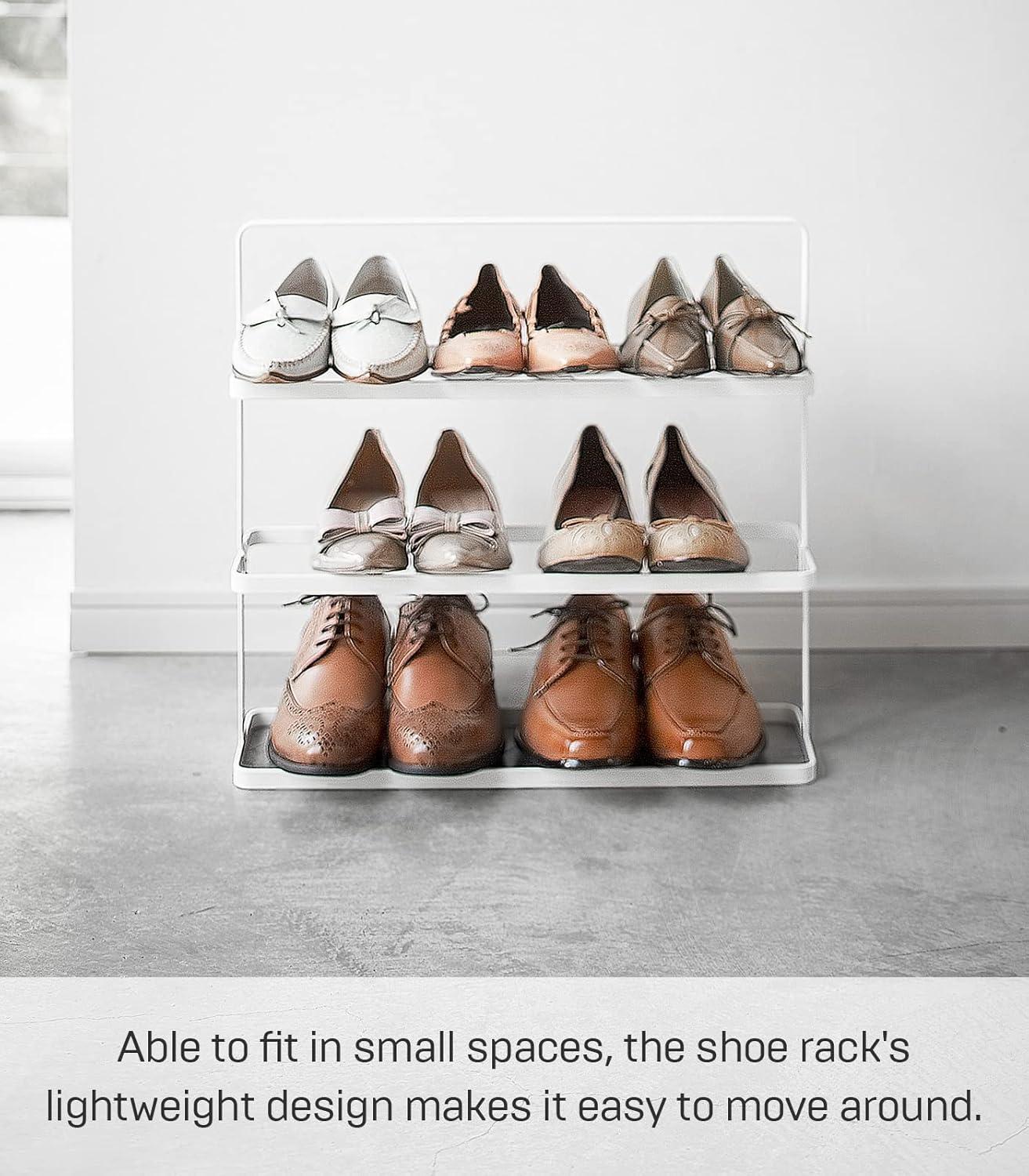 Compact Modern White Steel 3-Tier Shoe Rack