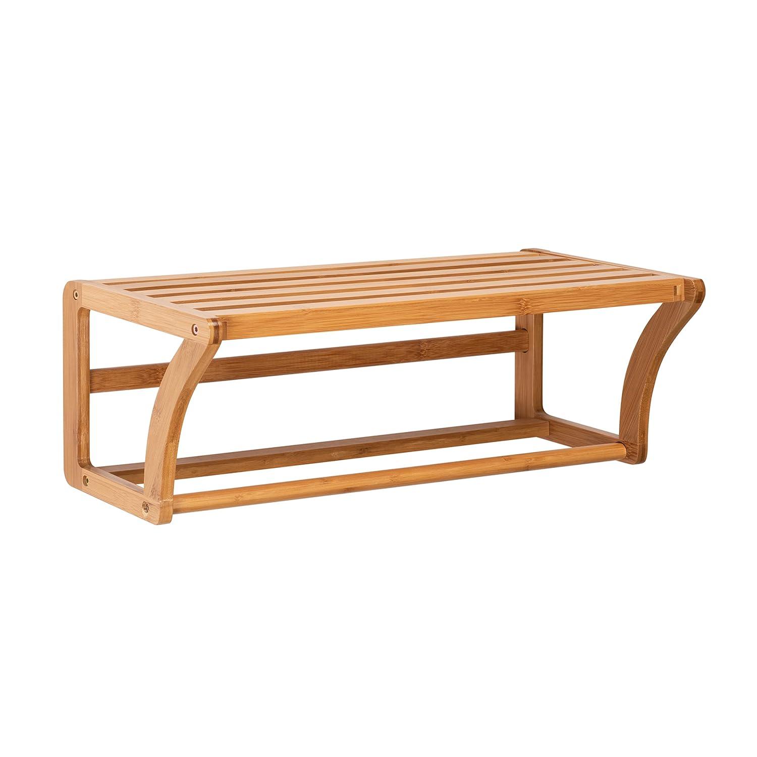 Bamboo Wall Mounting Shelf with Towel Bar Brown - Organize It All