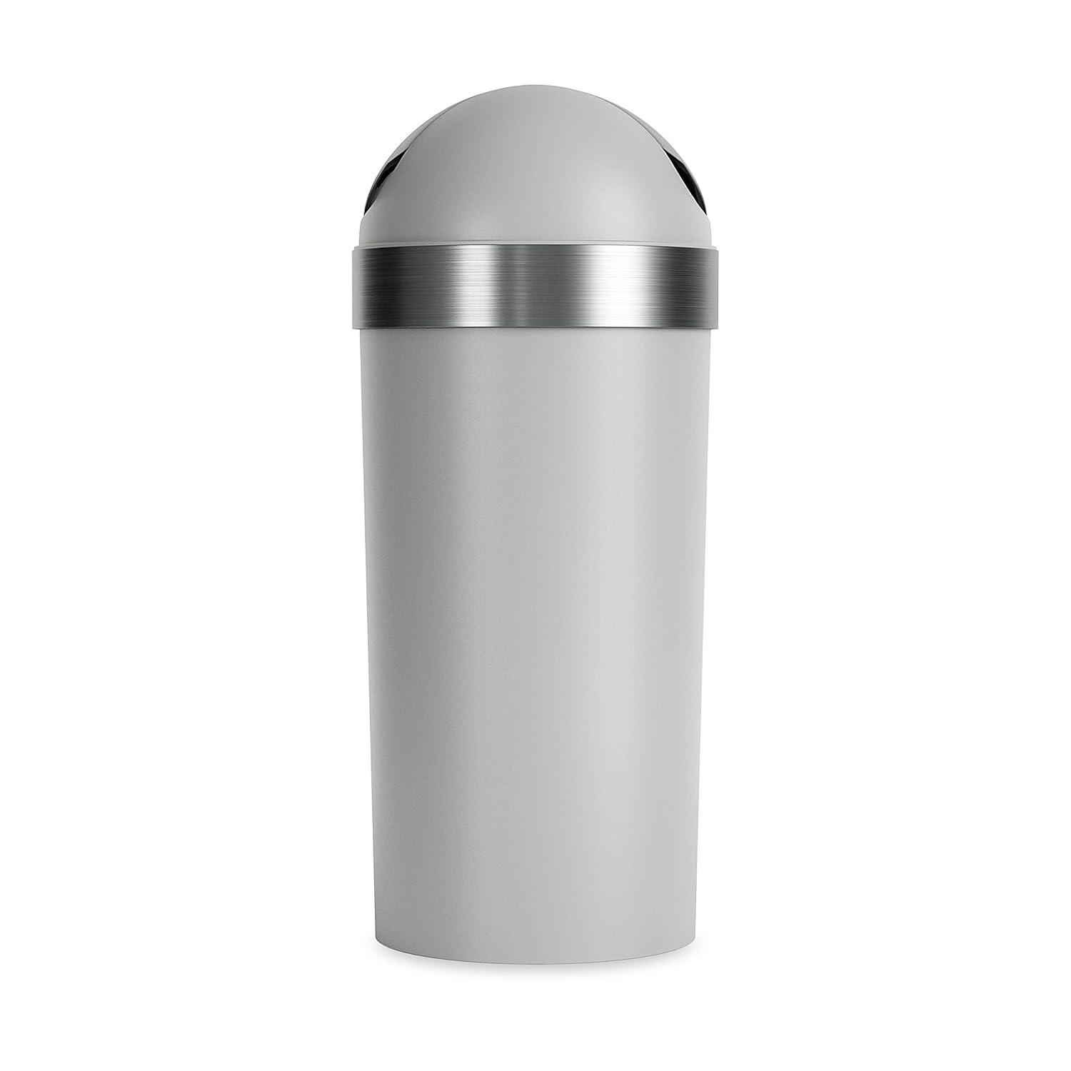 Umbra 16.5gal Venti Can Gray/Nickel: Indoor Swing-Top Trash Can, Polypropylene, 35" Height, 14.6" Width, 5.6 lbs