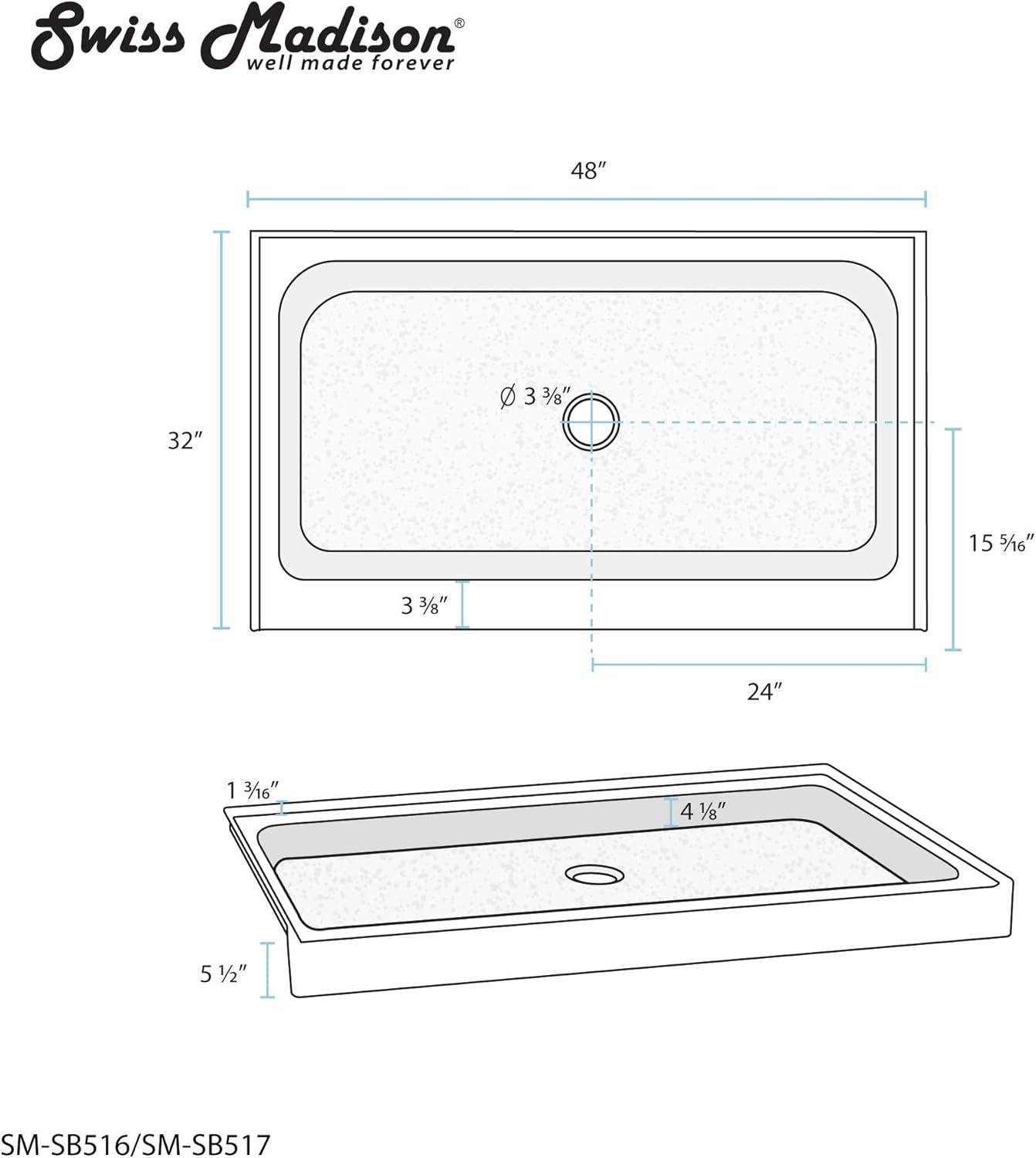 Voltaire 48" x 32" Single-Threshold, Center Drain, Shower Base