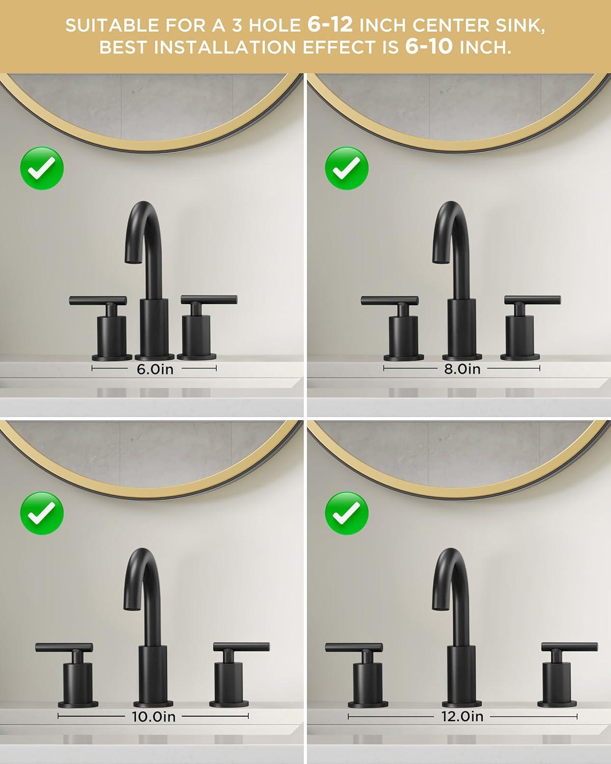 Matte Black 8-Inch Widespread Bathroom Faucet with Brass Handles