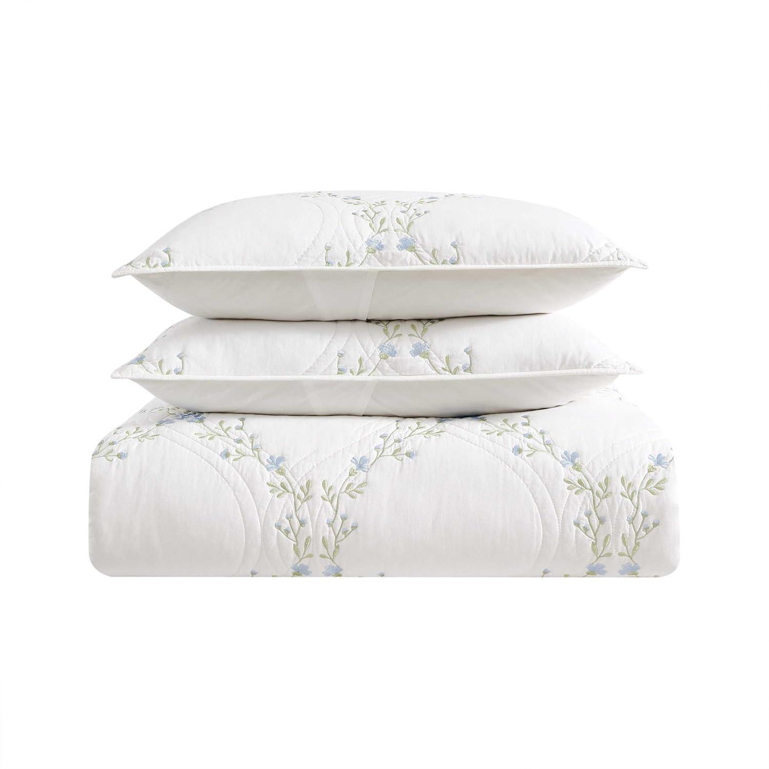 Laura Ashley Laura Ashley Floral Embroidery Cotton Reversible Quilt Set
