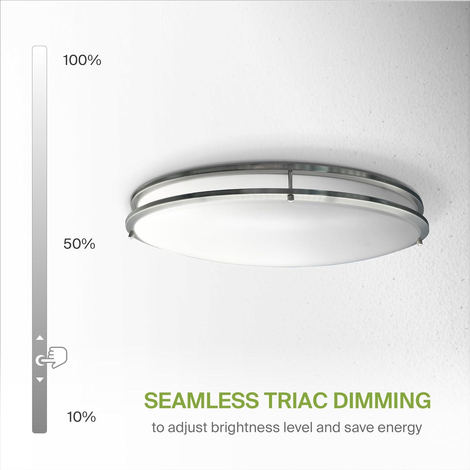 ASD LED 32 Inch Oval Flush Mount Light Fixture | 50W 3960LM 2700-5000K 120V | 5CCT, Dimmable, ETL Listed | Close To Ceiling Double Ring Lamp, Low Profile Lighting | Nickel, 2 Pack