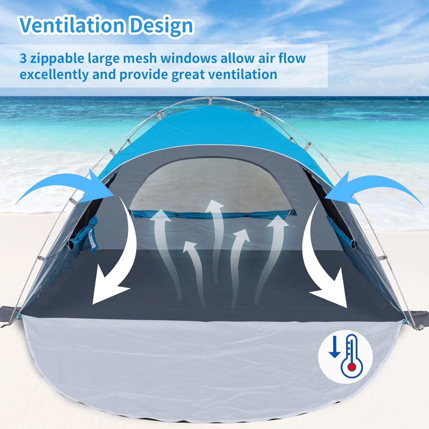 Blue 4-Person Summer Portable Beach Tent with UV Protection