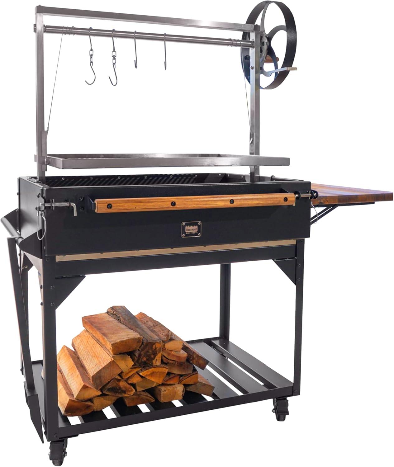 Backyard Discovery Argentine Santa Maria Heritage Wood Fire & Charcoal Steel BBQ Grill with Fire Bricks and Adjustable Grates
