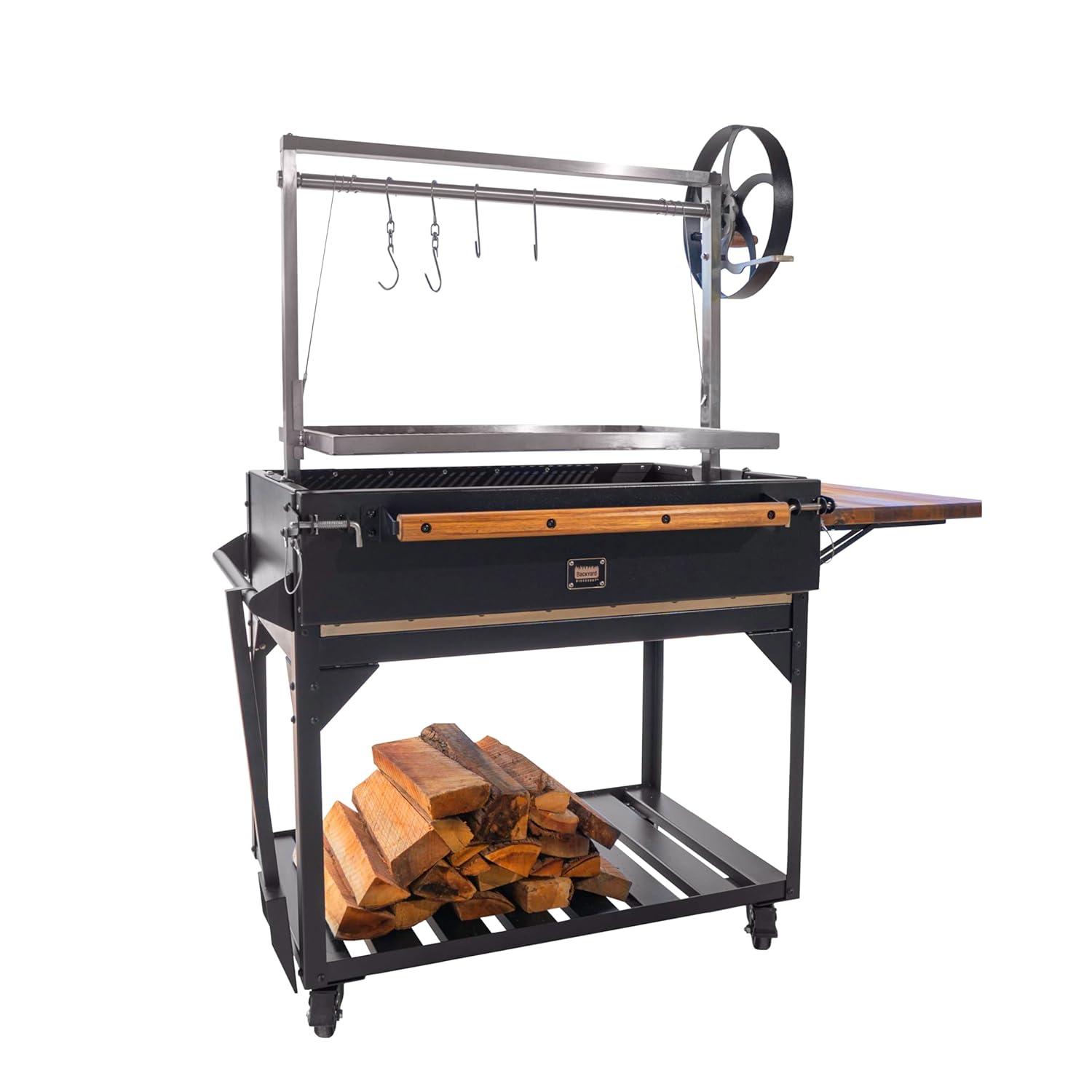 Backyard Discovery Argentine Santa Maria Heritage Wood Fire & Charcoal Steel BBQ Grill with Fire Bricks and Adjustable Grates