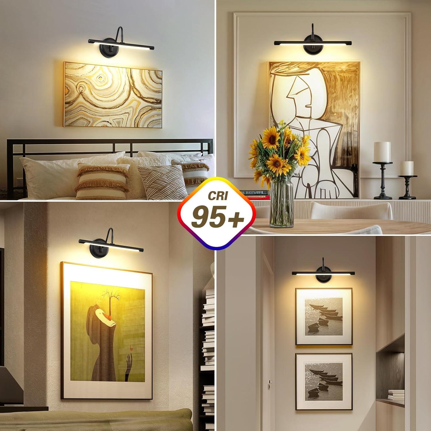 JOOSENLUX LED Picture Light Hardwired Matte Black Modern Picture Lights for Paintings 16.54'' Inch Long Swing Arm Metal Art Lights Warm White 3000K