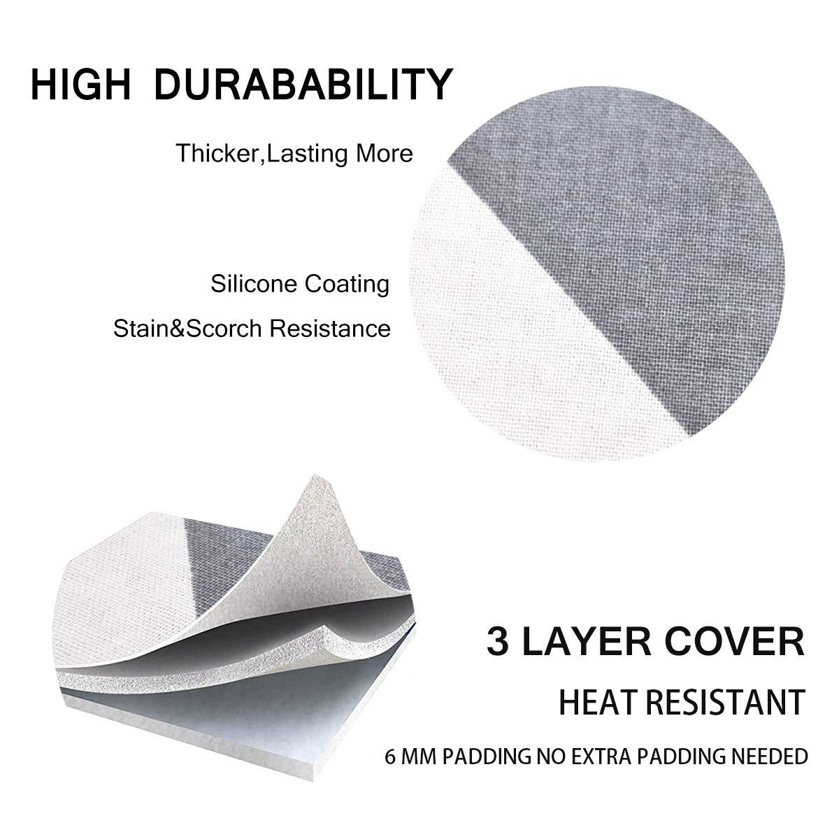 SheeChung 49"x15" Ironing Board Cover and Pad - with Elasticized Edges and 2 Connecting Straps,Premium Heavy Duty 4-Layer Silicone Coated Cover,Heat Reflective,Scorch Resistant