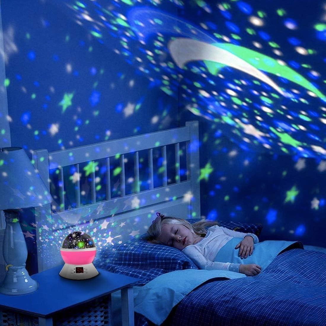 MOKOQI Star Projector Night Lights for Kids, Fun Gifts for 1-4-6-14 Year Old Girl and Boy, Projection Lamp for Kids Bedroom Ceiling, Stars and Moon for Child Asleep Peacefully (White)