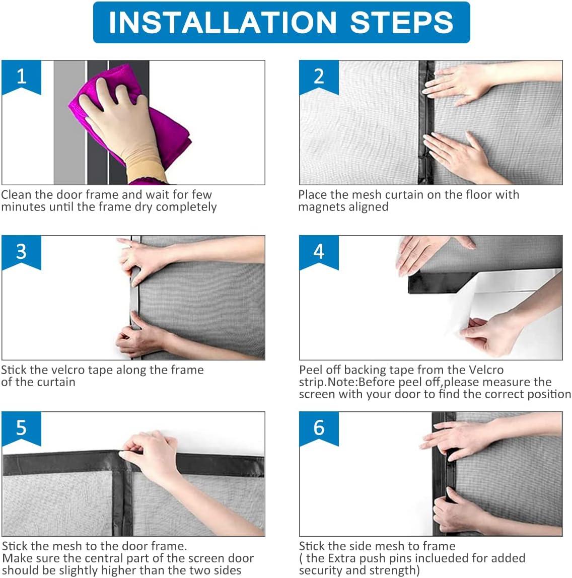 34 in. x 82 in. Black Fiberglass Magnetic Screen Door Heavy Duty Mesh Curtain Bi-Parting