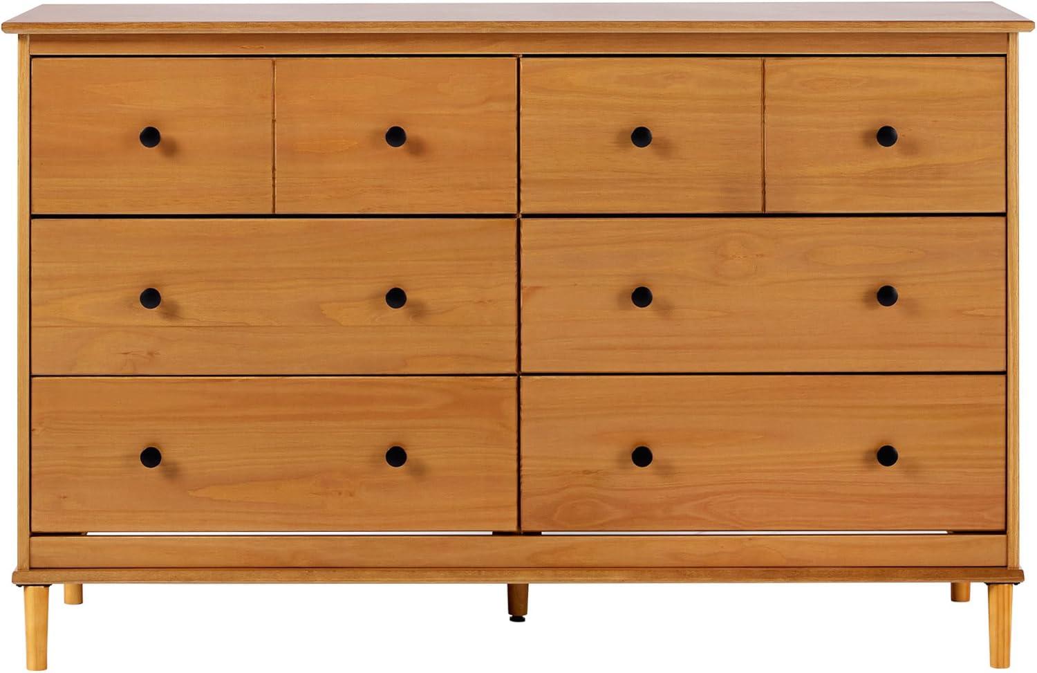 Walker Edison Mid-Century Modern 6-Drawer Solid Wood Dresser, Caramel