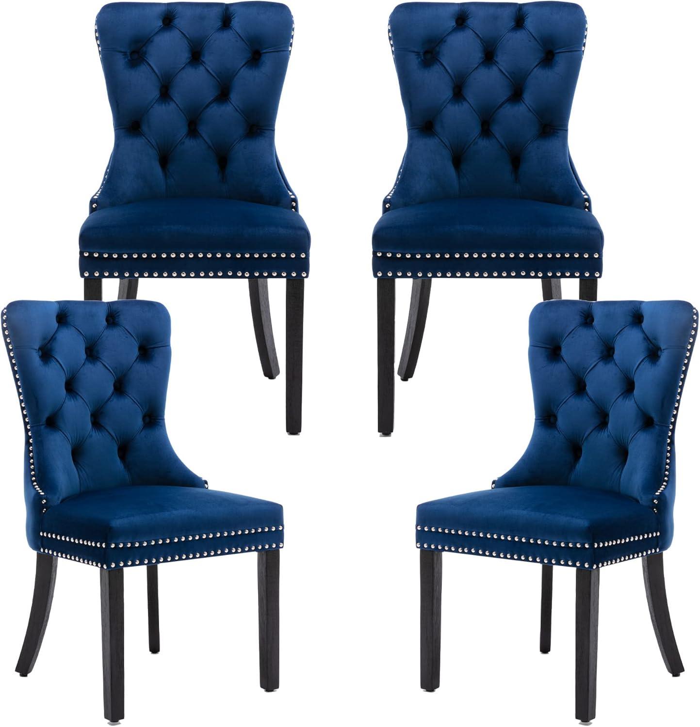 ODUSE-DAILY Velvet Dining Chairs Set of 4, Navy Kitchen & Dining Room Chairs, Tufted Dining Chairs, Fabric Upholstered, Solid Wood, Sillas De Comedor (Blue, 4 Pcs)