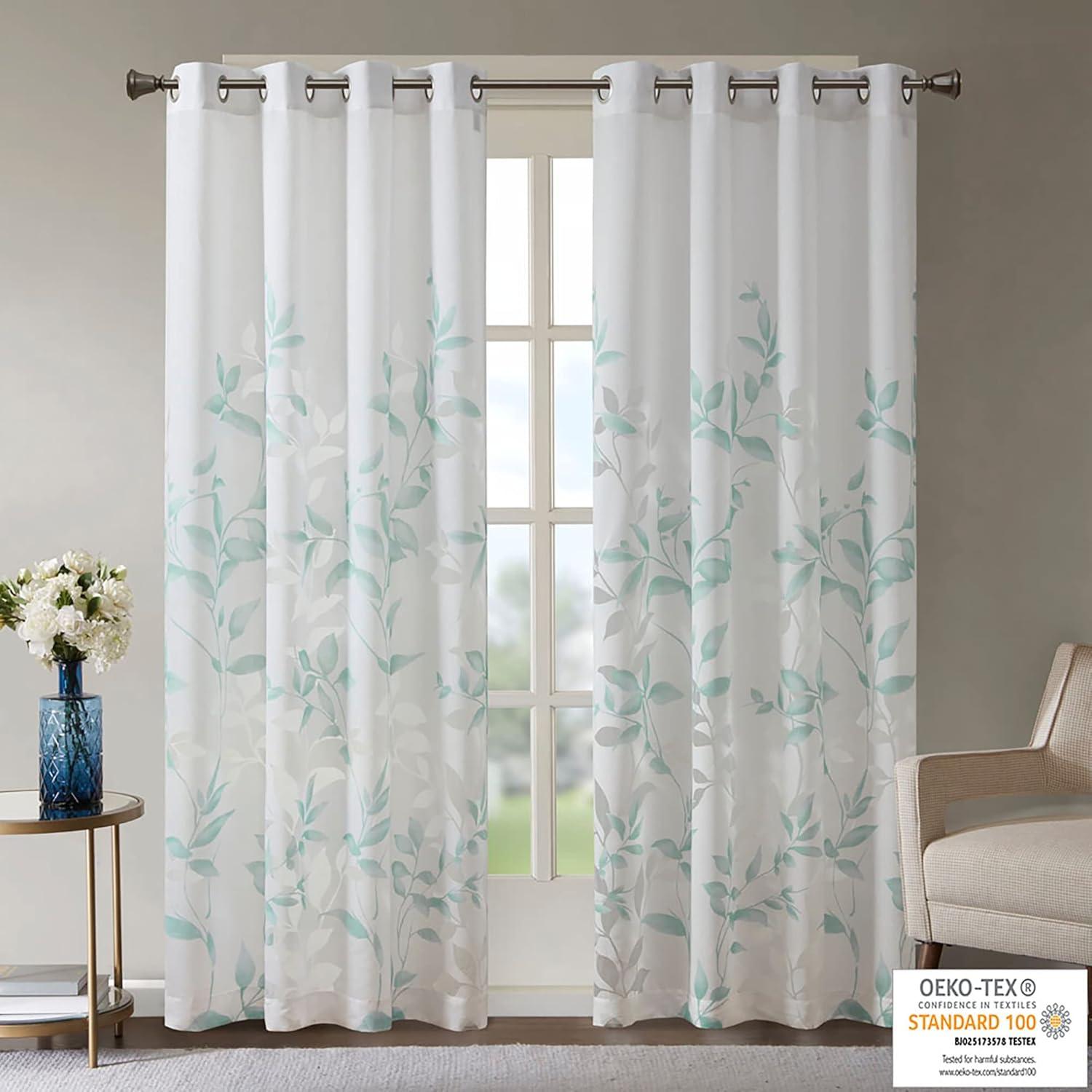 Madison Park Cecily Floral Printed Burnout Sheer Grommet Single Curtain Panel