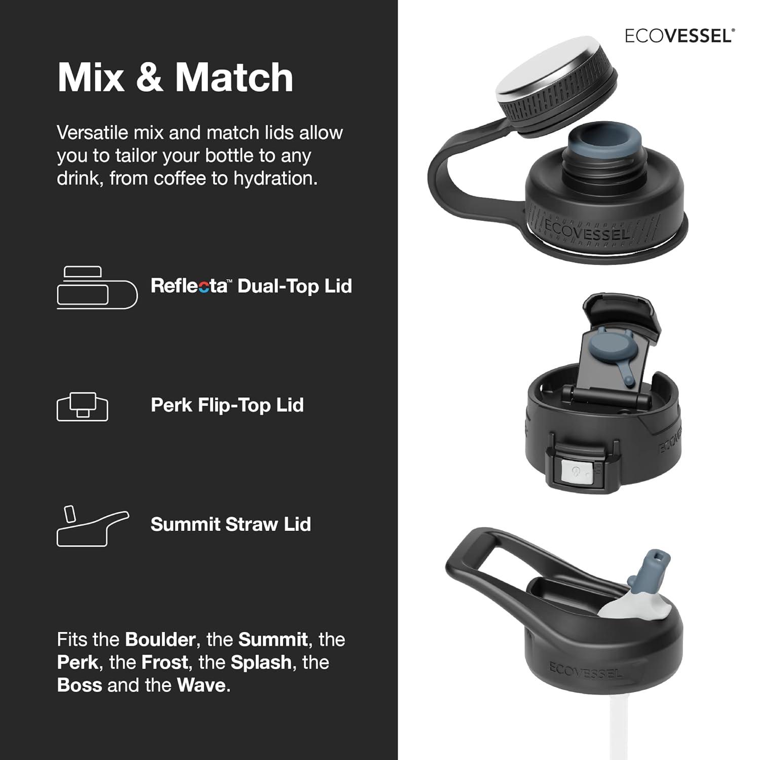 EcoVessel BOULDER TriMax Insulated Stainless Steel Water Bottle - 20oz - Mountain Green