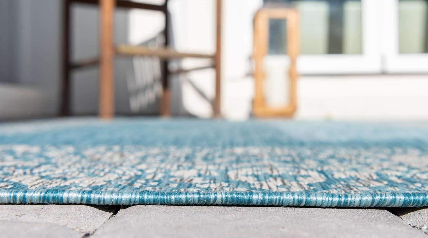 Unique Loom 7' 1 x 10' 0 Rectangle Indoor/Outdoor Border Aqua Area Rug