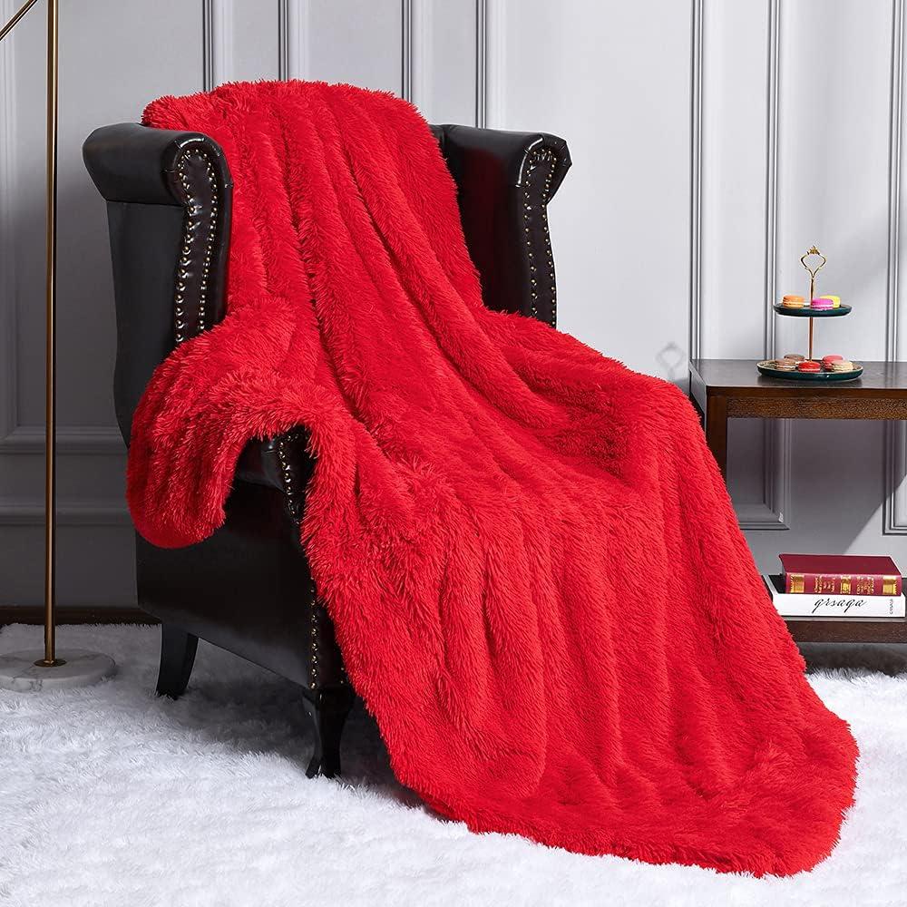 Red Sherpa Faux Fur Reversible Throw Blanket 50'' x 60''